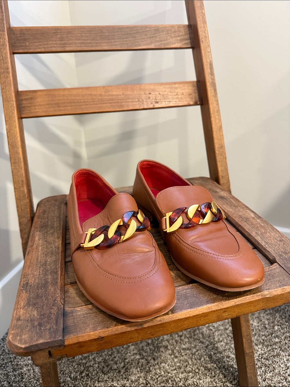 Kurt Geiger London Tan Leather Chain Loafers Size 38 (US 7.5 - 8)